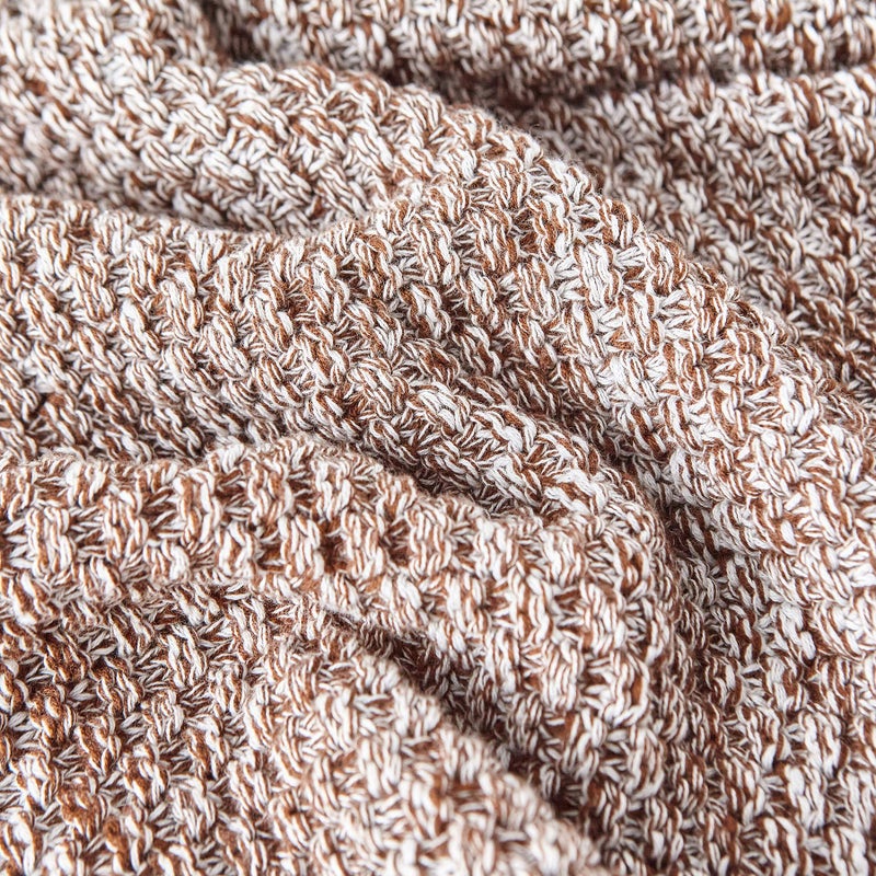 Longhui bedding Coffee Knitted Throw Blanket for Couch, Soft, Cozy Machine Washable 100% Cotton Sofa Knit Blankets, Heavy 3.0lb Weight, 51 x 63 Inches, Coffee and White Color. - Image 3